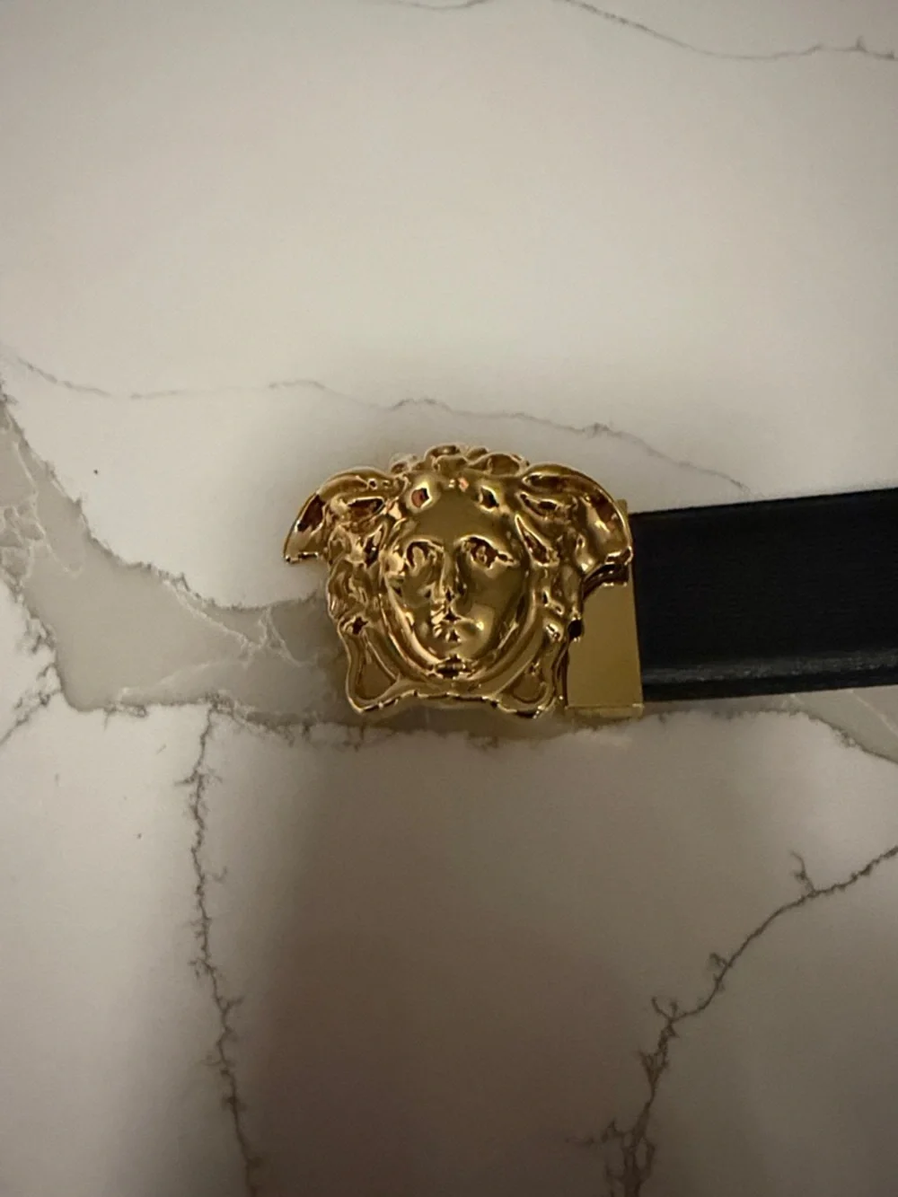 Versace Black Leather Belt with Gold Medusa Head Buckle